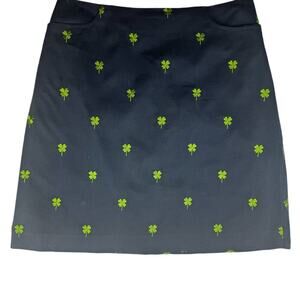 Lilly Pulitzer Skirt Size 10 Navy Blue W/ Green Embroidered Shamrocks Clovers